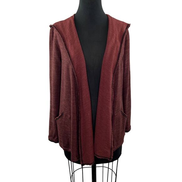 Cut Loose Burgundy Red Fleece Open Front Hoodie Cardigan Sweater Relaxed Fit S - Picture 1 of 7